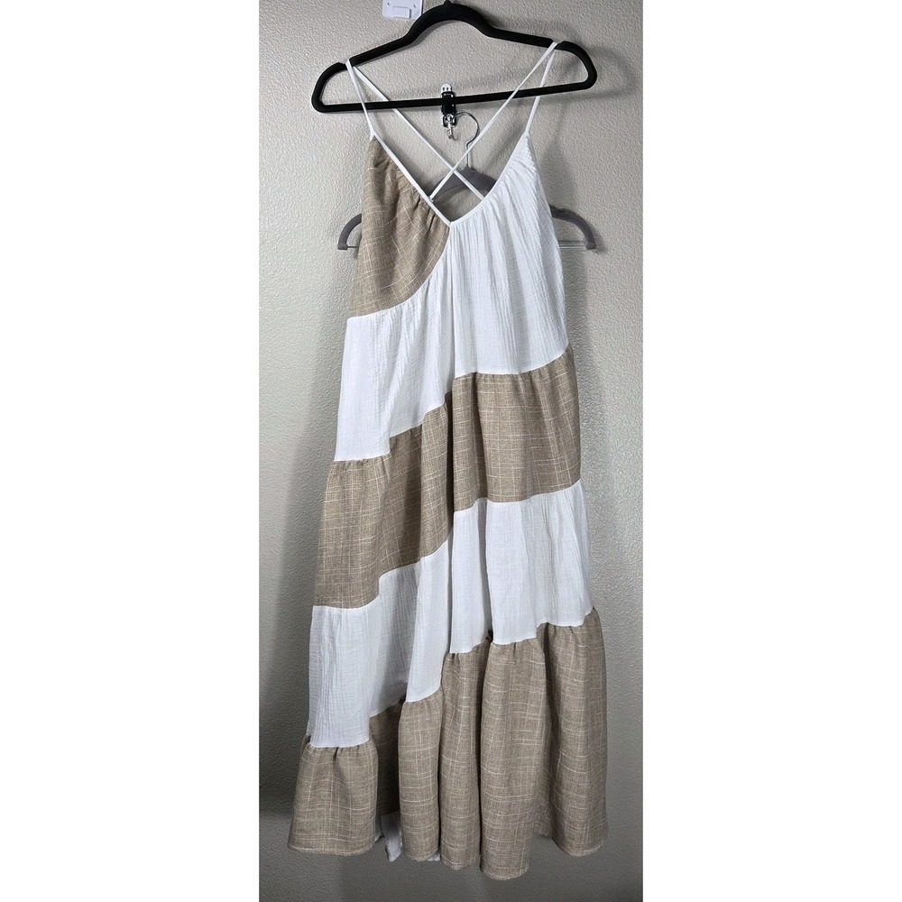Jacquie the Label Color Block Tiered Maxi Dress Women's S Cotton Gauze Beach...